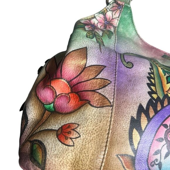 Anuschka Hand Painted Jaipur Paisley Triple Compartment Satchel - Picture 9 of 16